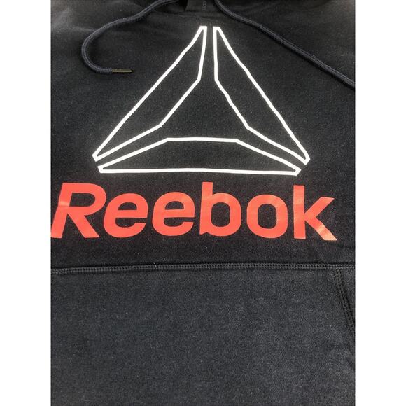 Reebok Men's Hoodie Large Graphic Vector Logo Blue Red Pullover Kangaroo Pocket - Picture 5 of 10